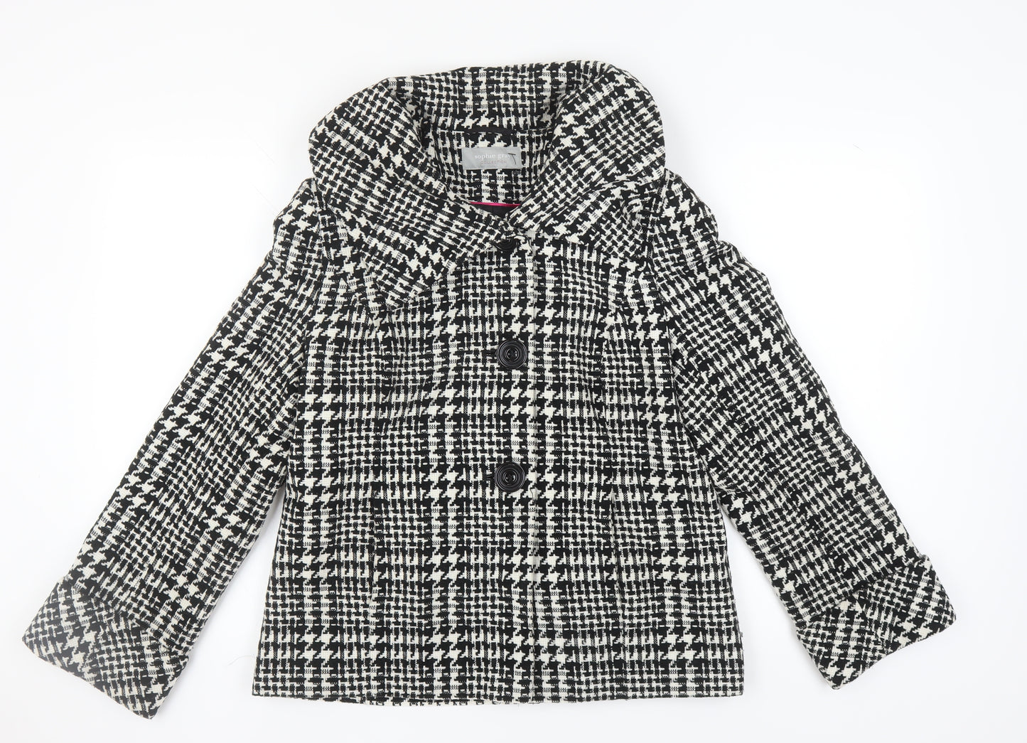 BHS Women's Black Check Pea Coat Size 14 Lined