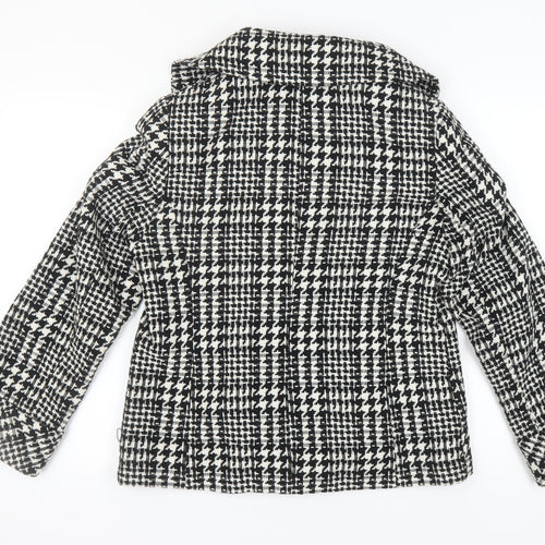 BHS Women's Black Check Pea Coat Size 14 Lined