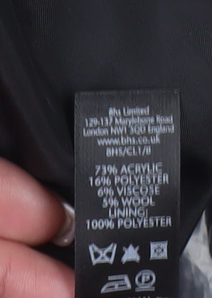 BHS Women's Black Check Pea Coat Size 14 Lined