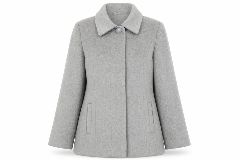 Front view of Isle Women's Grey Overcoat, size 16