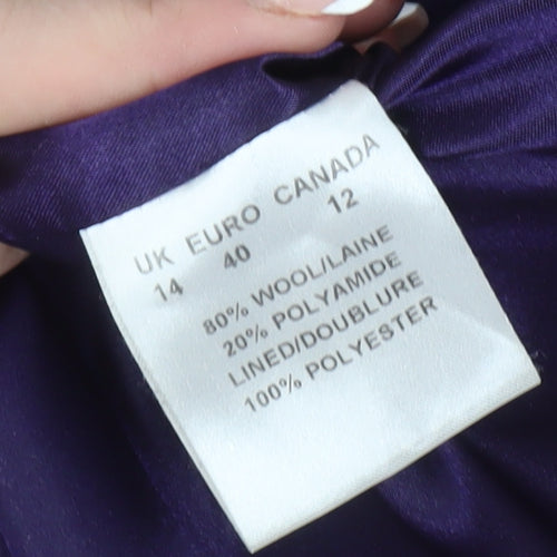 Jacques Vert Women's Purple Wool Overcoat Size 14