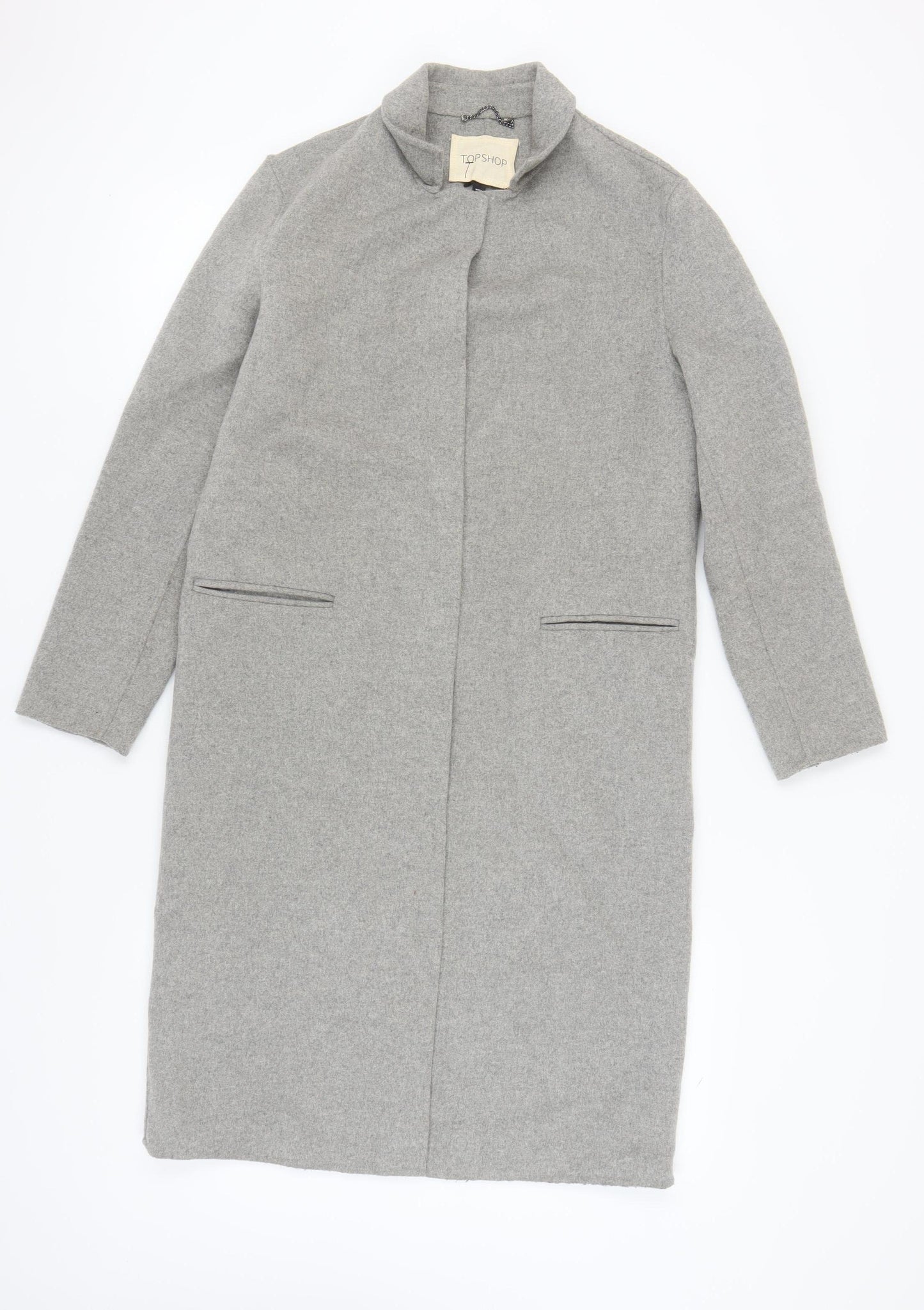 Topshop Women's Grey Wool Blend Midi Overcoat Size 10
