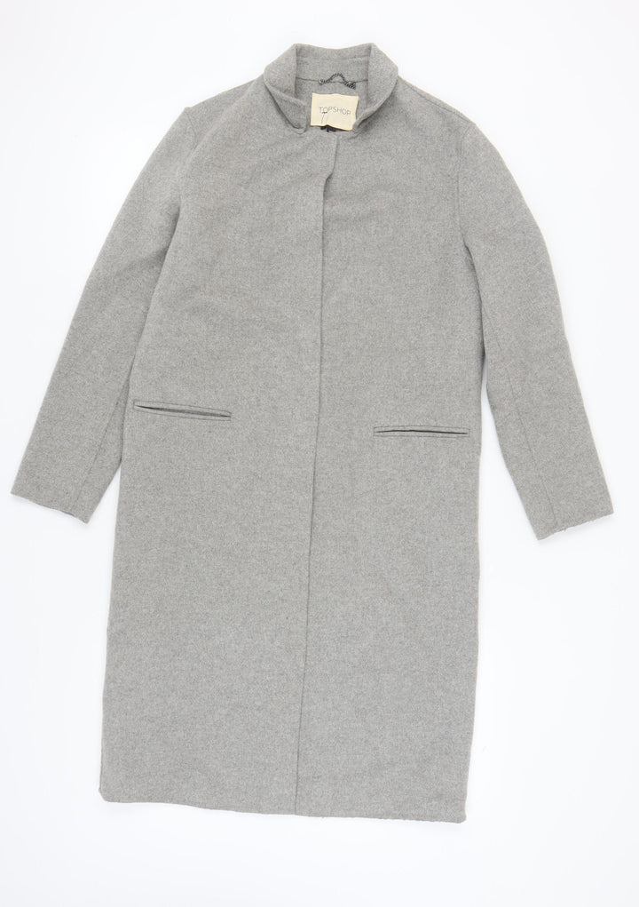 Topshop Women's Grey Wool Blend Midi Overcoat Size 10
