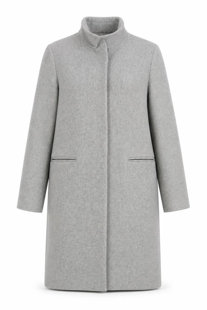 Front view of Topshop Women's Grey Wool Blend Midi Overcoat, size 10