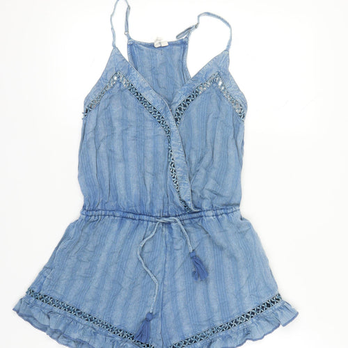Rip Curl Women's Blue Playsuit, S, Tasselled V-Neck Casual