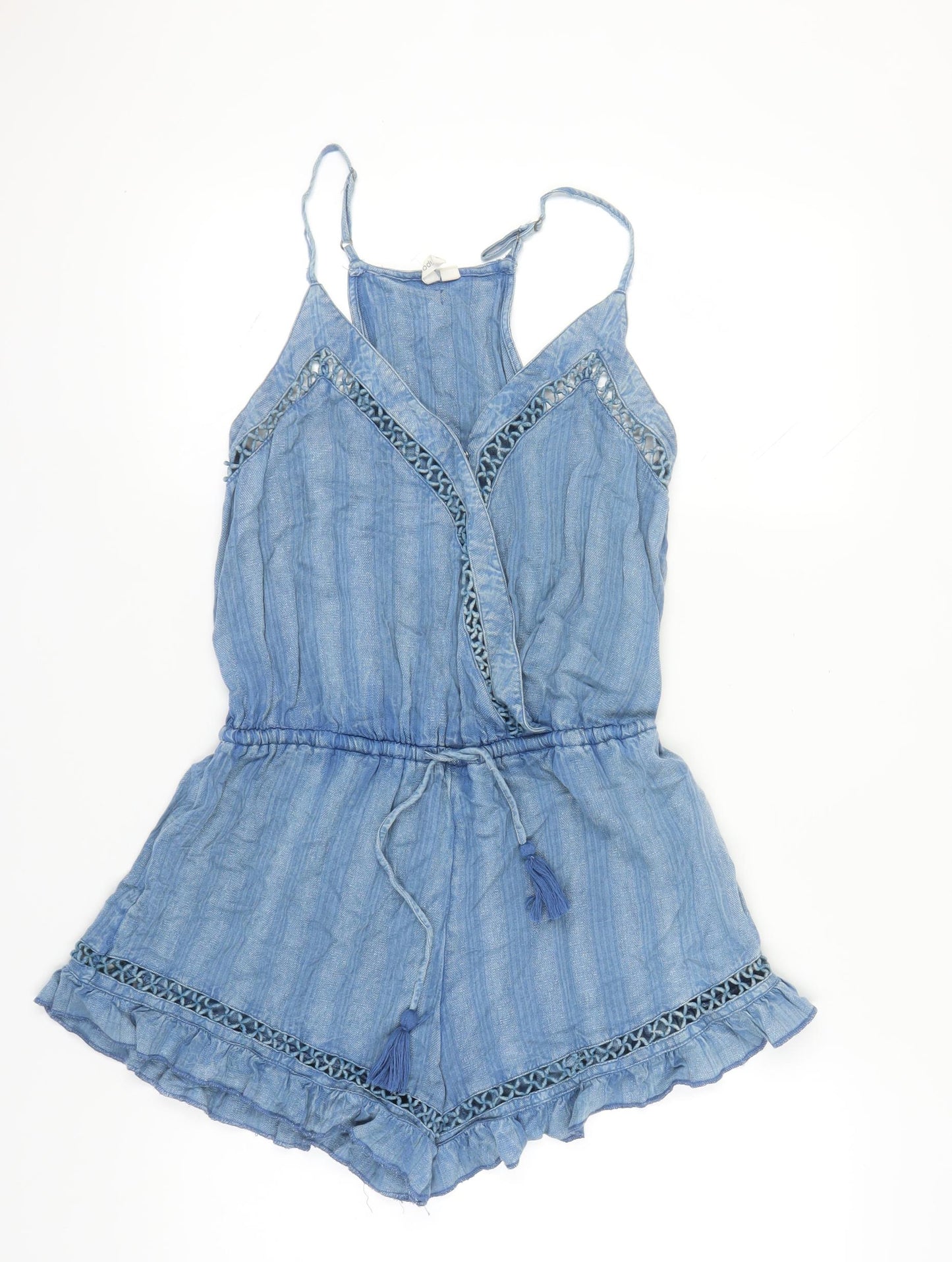 Rip Curl Women's Blue Playsuit, S, Tasselled V-Neck Casual