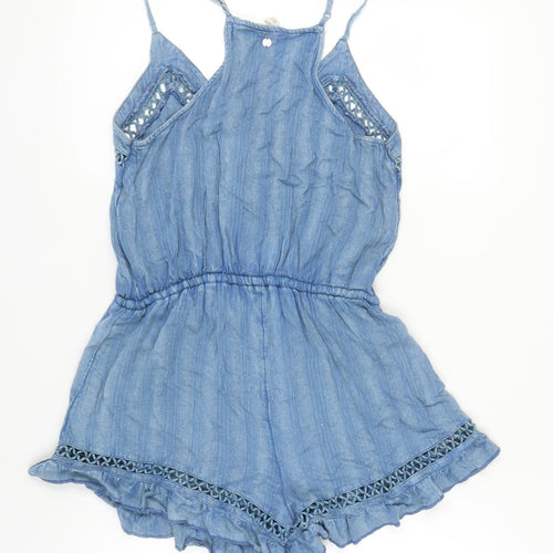 Rip Curl Women's Blue Playsuit, S, Tasselled V-Neck Casual