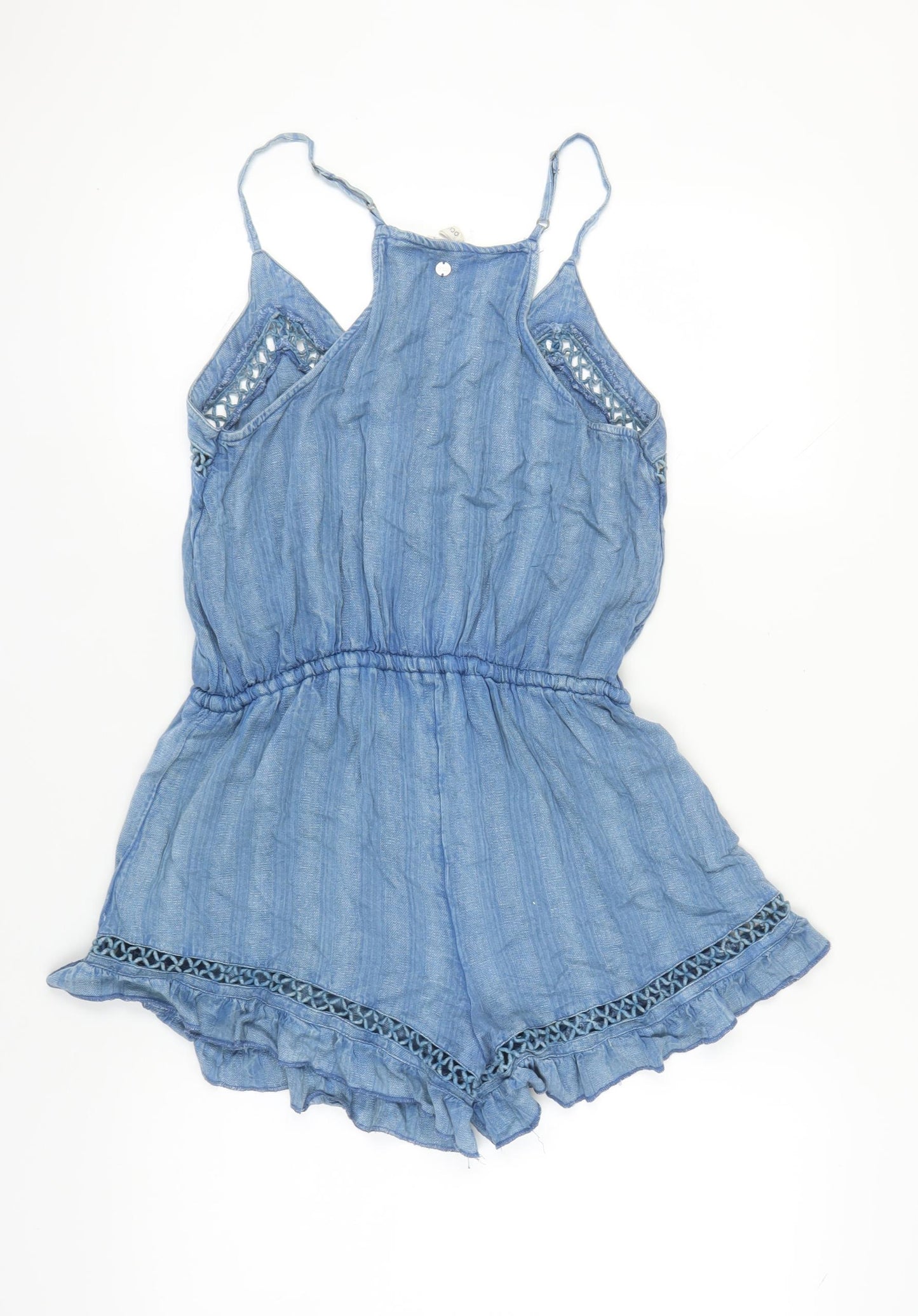 Rip Curl Women's Blue Playsuit, S, Tasselled V-Neck Casual