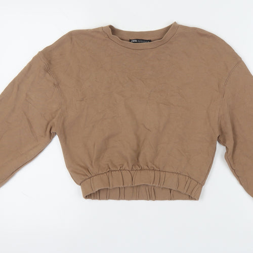 Zara Women's S Brown Cotton Pullover Sweatshirt