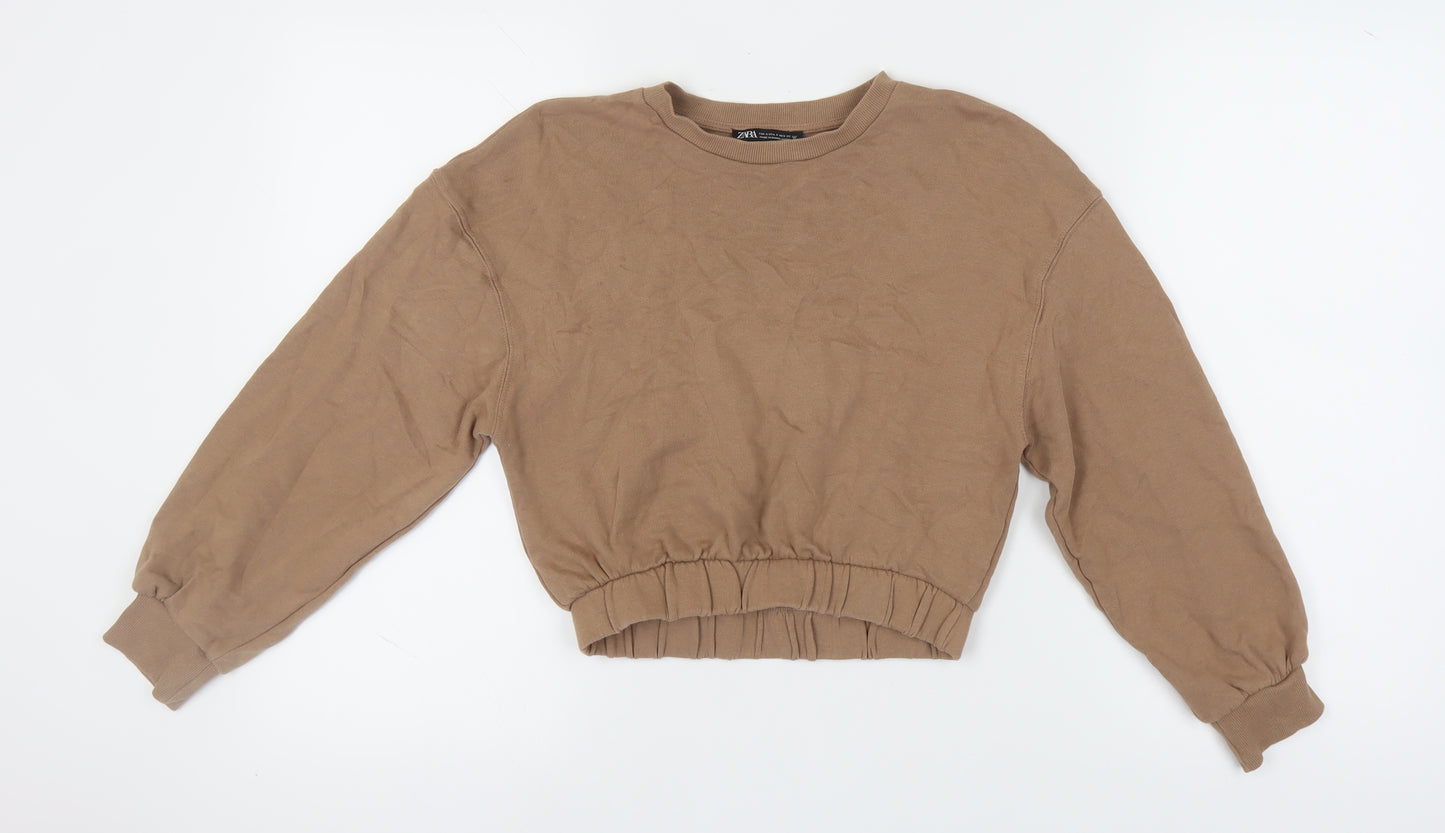Zara Women's S Brown Cotton Pullover Sweatshirt