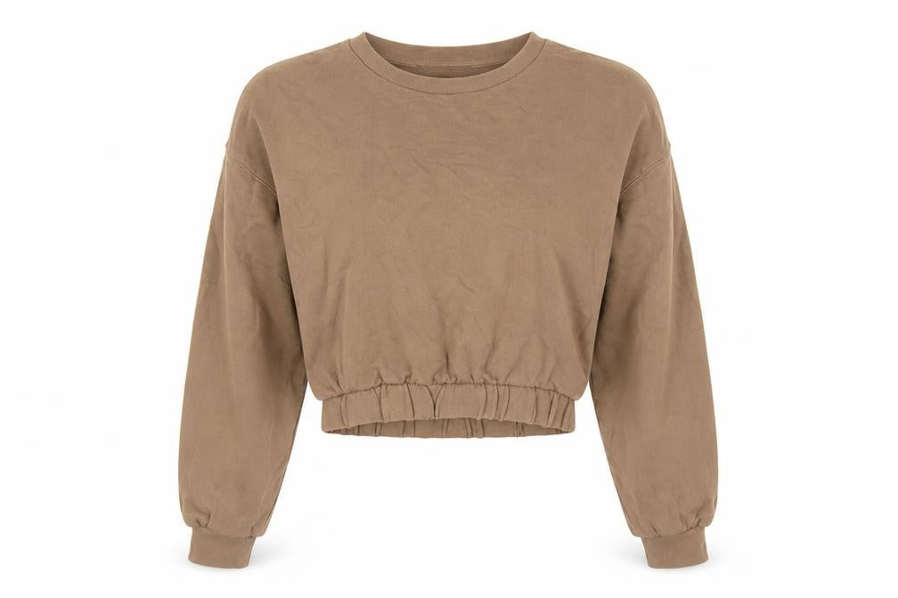 Front view of Zara Women's S Brown Cotton Pullover Sweatshirt