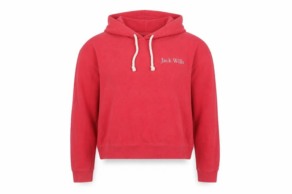 Front view of Jack Wills Women's Red Hooded Pullover Hoodie, size 8