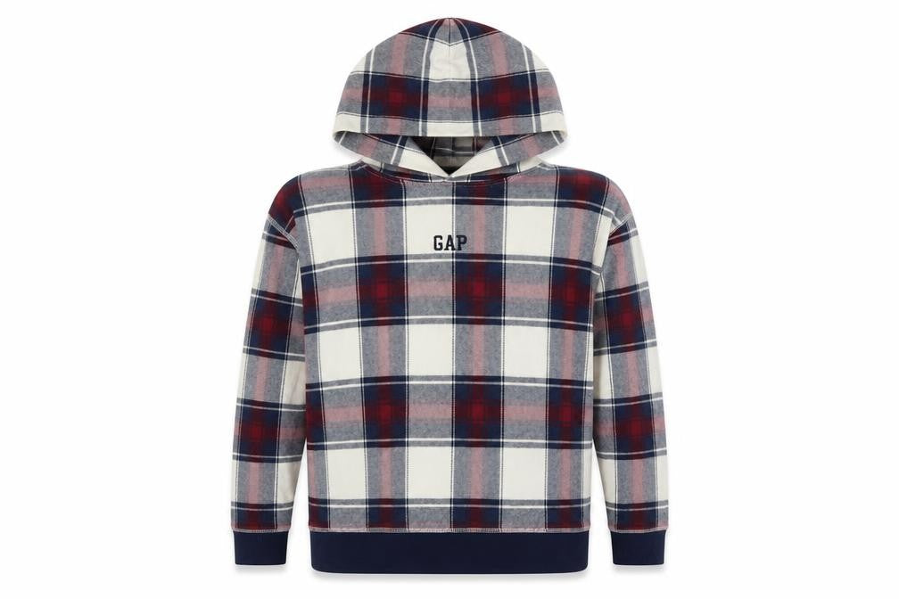 Front view of Gap unisex kids multicoloured plaid pullover xxl hoodie