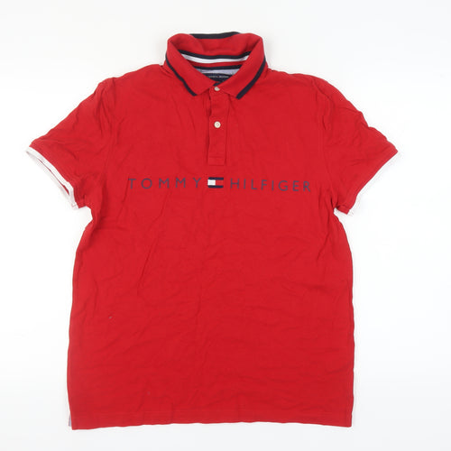 Tommy Hilfiger Men's Red Polo Shirt, Medium, Classic Fit