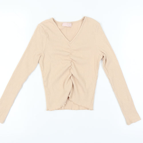 Lipsy Girls Beige V-Neck Long Sleeve Top Size 9-10 Years