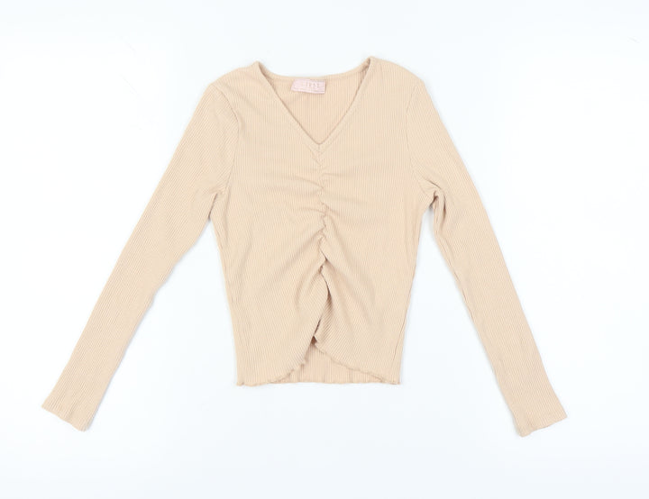 Lipsy Girls Beige V-Neck Long Sleeve Top Size 9-10 Years