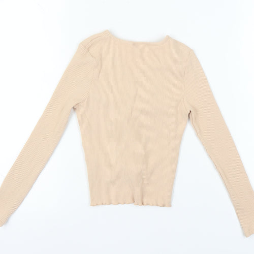 Lipsy Girls Beige V-Neck Long Sleeve Top Size 9-10 Years