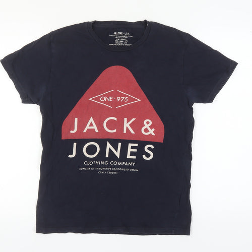 Jack & Jones Men's Blue Graphic Print T-Shirt L
