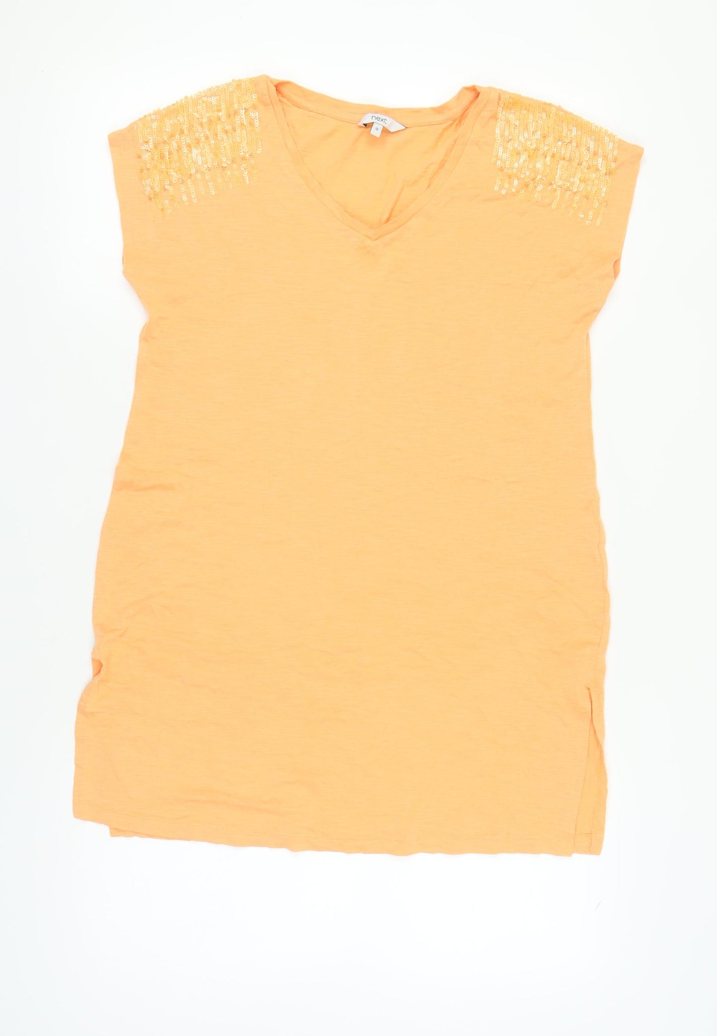 Next Women's Orange Sequin T-Shirt, Size 12, V-Neck