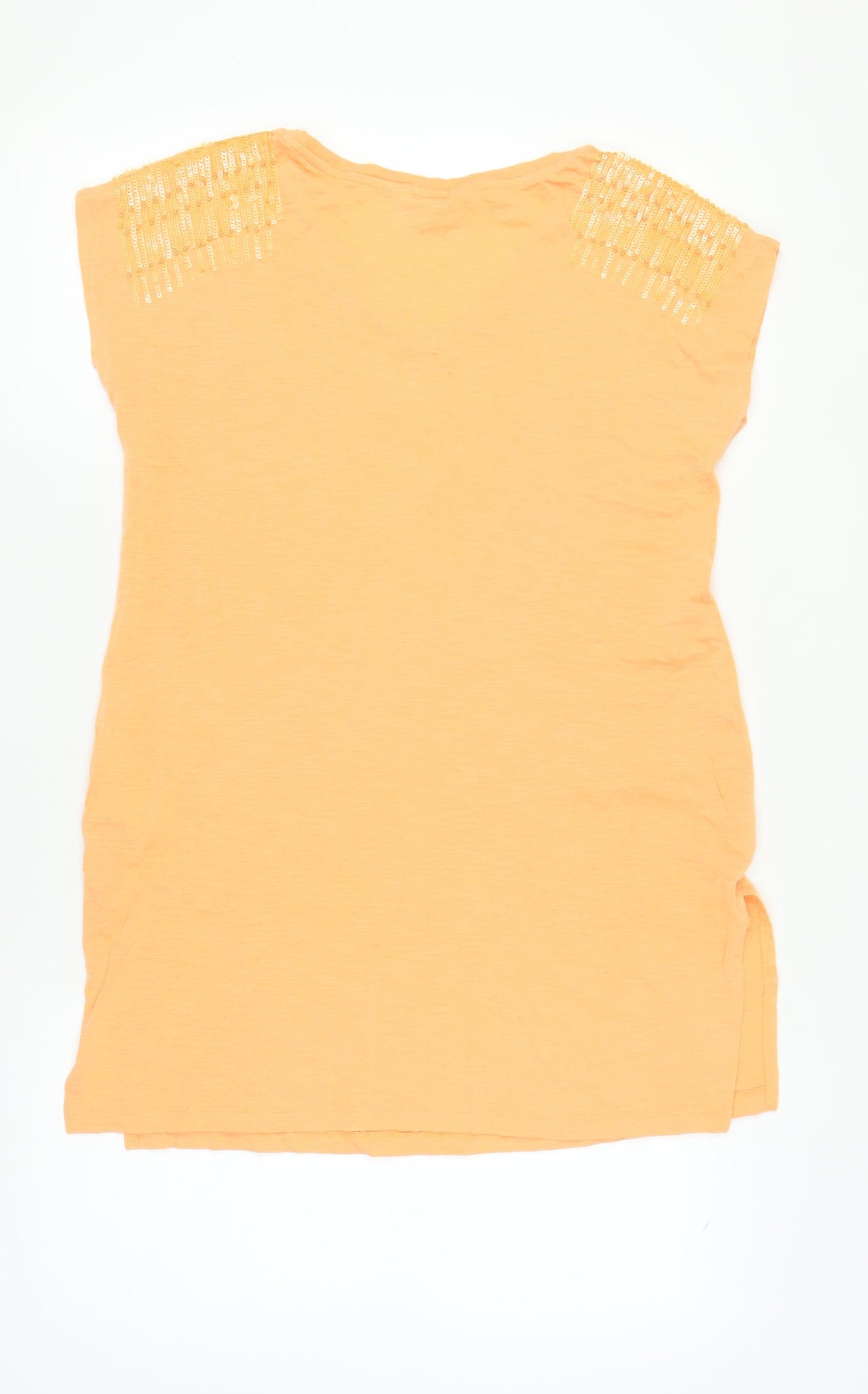 Next Women's Orange Sequin T-Shirt, Size 12, V-Neck
