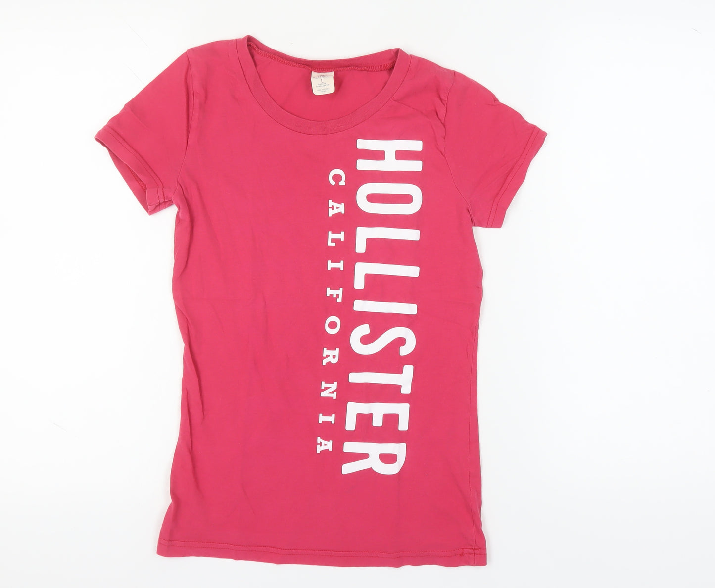 Hollister Women's Pink Cotton Crew Neck T-Shirt Size L