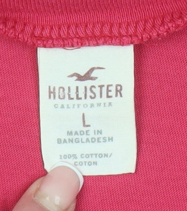 Hollister Women's Pink Cotton Crew Neck T-Shirt Size L