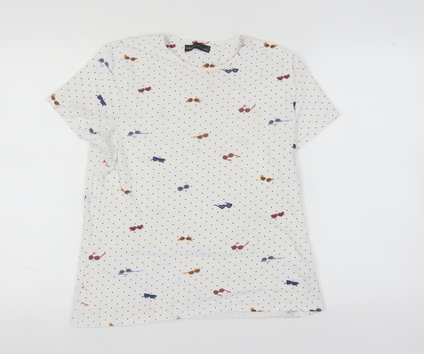 Marks and Spencer Women's White Polka Dot T-Shirt Size 16