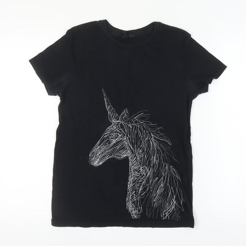 Topshop Women's Black Unicorn T-Shirt Size 8