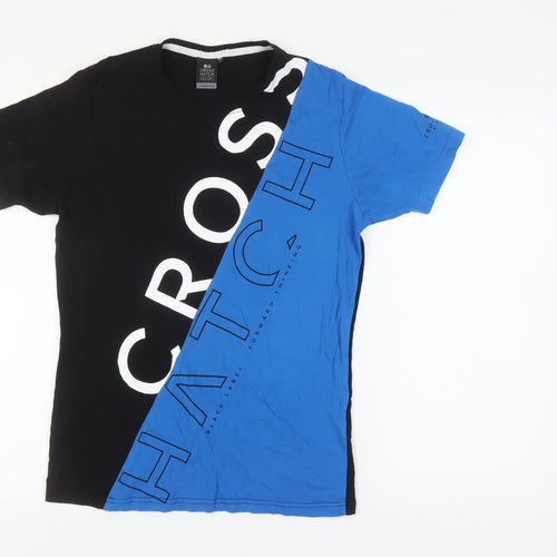 Crosshatch Men's Black Blue Colourblock T-Shirt S