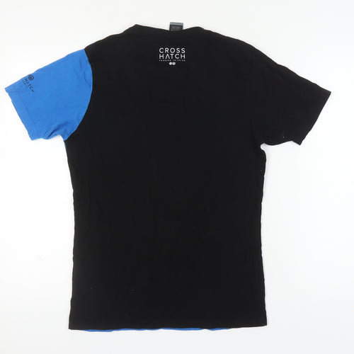 Crosshatch Men's Black Blue Colourblock T-Shirt S