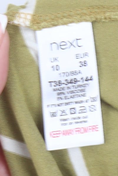 Next Women's Green Striped T-Shirt Size 10