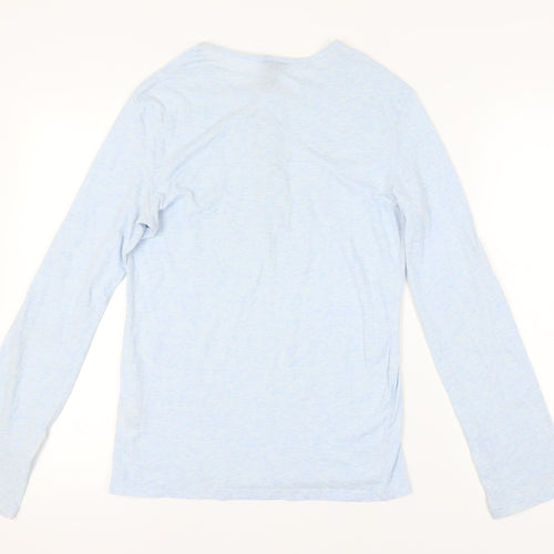 H&M Men's Blue XS Henley T-Shirt, Long Sleeve Cotton Blend