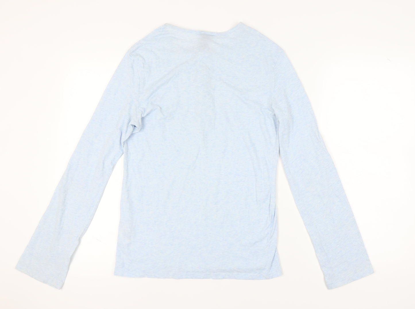 H&M Men's Blue XS Henley T-Shirt, Long Sleeve Cotton Blend