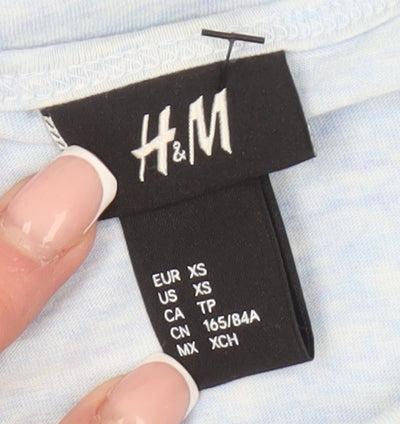 H&M Men's Blue XS Henley T-Shirt, Long Sleeve Cotton Blend