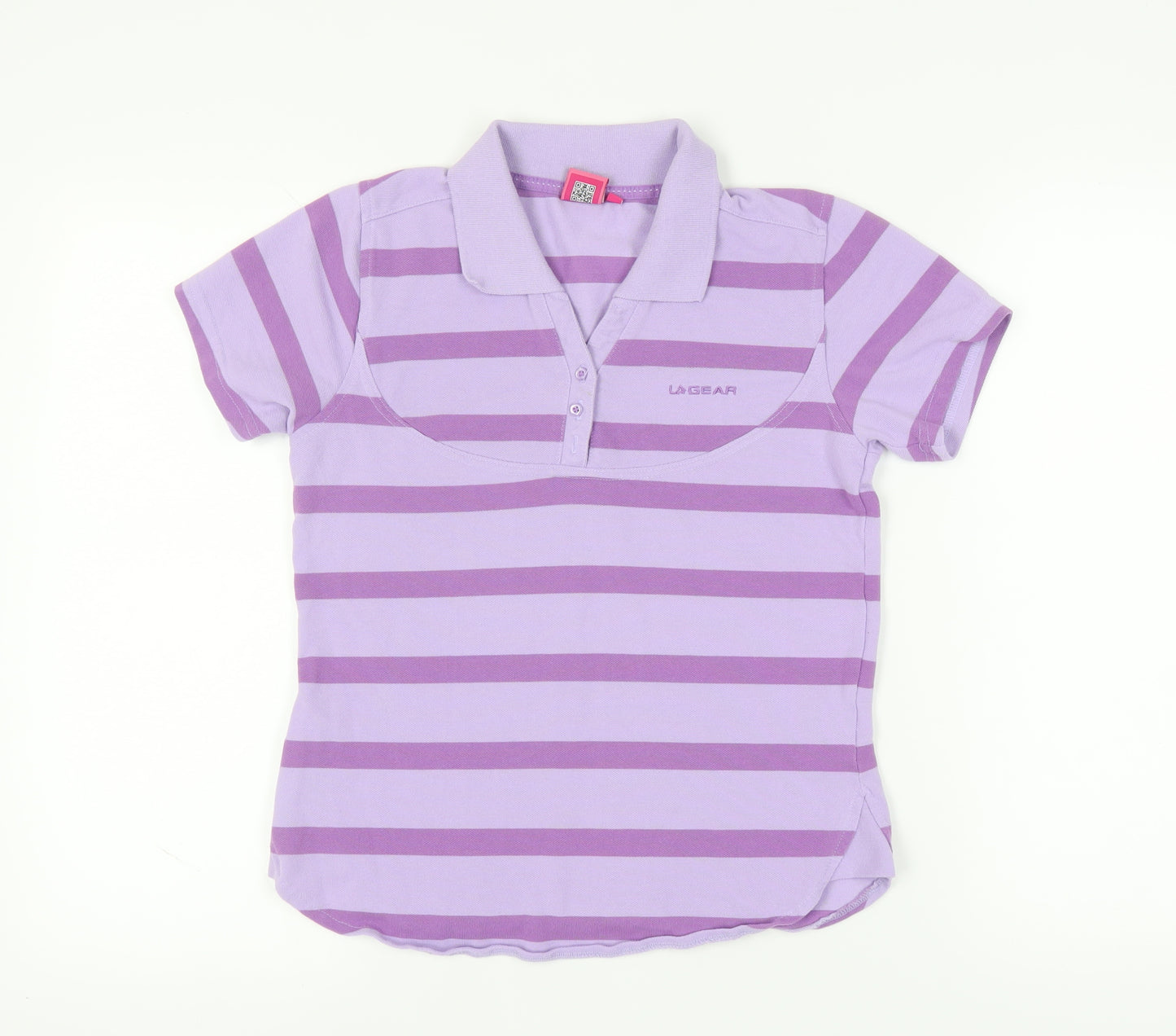 LA Gear Women's Purple Striped Polo Shirt Sz 12