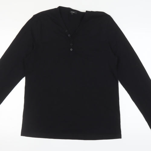 Linea Men's Black Long Sleeve Henley T-Shirt - Size L