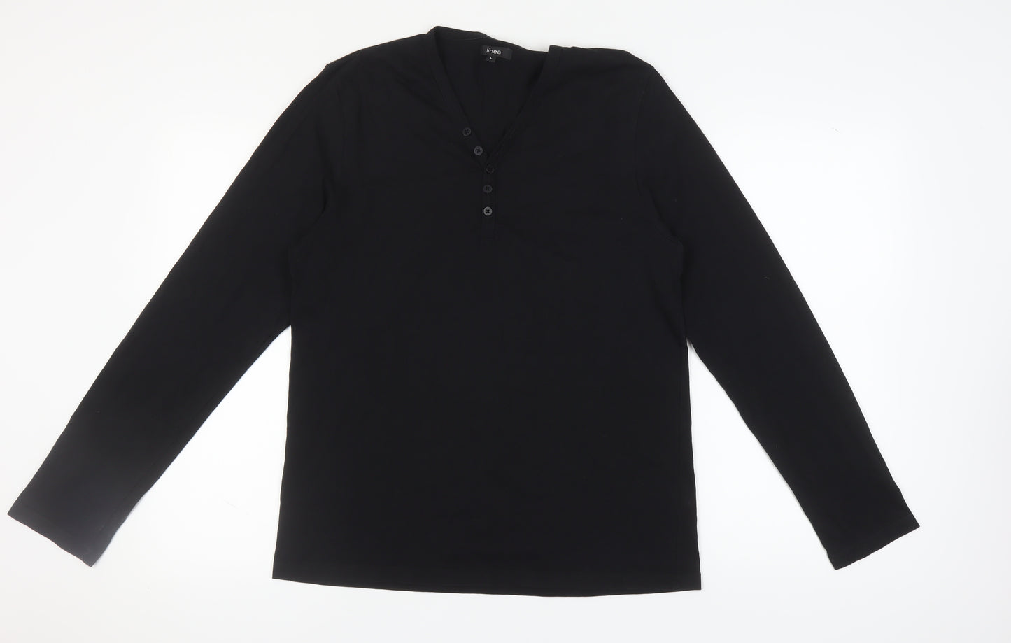 Linea Men's Black Long Sleeve Henley T-Shirt - Size L