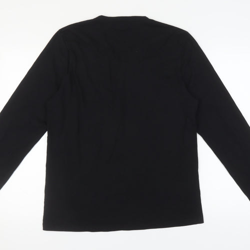 Linea Men's Black Long Sleeve Henley T-Shirt - Size L