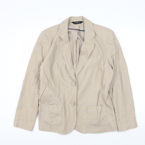 Classic Women's Beige Linen Blazer, Size 14