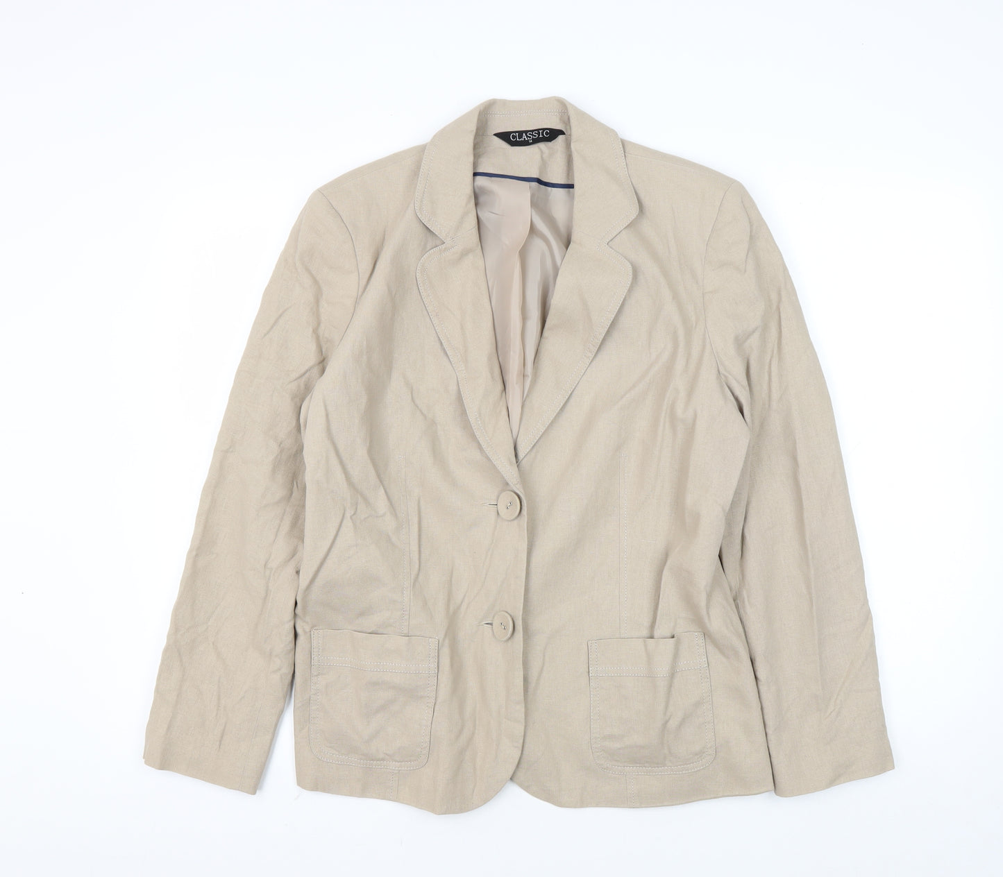 Classic Women's Beige Linen Blazer, Size 14