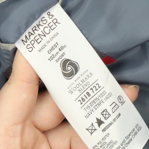 Marks and Spencer Men's Blue Striped Suit Jacket 40S