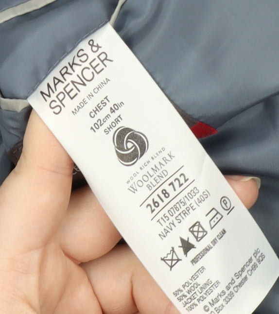 Marks and Spencer Men's Blue Striped Suit Jacket 40S