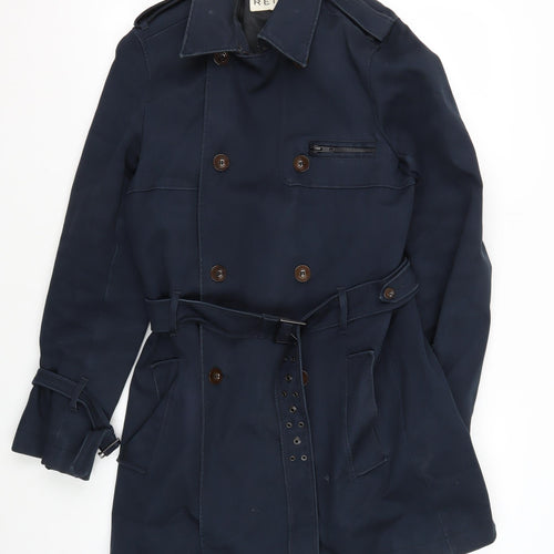 Reiss Men's Blue Trench Coat Size S Belted Cotton