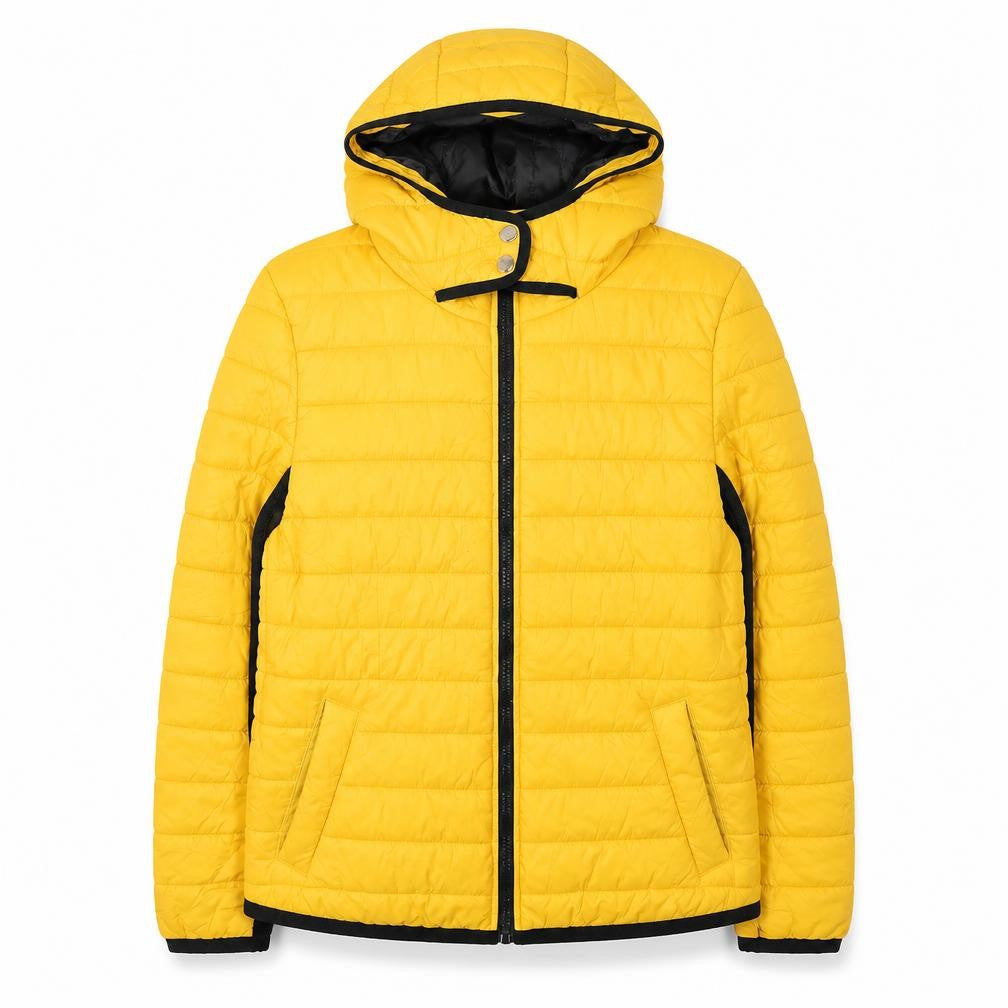 Front view of New Look Women's Yellow Hooded Puffer Jacket, size 12