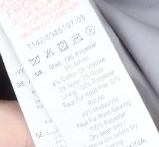 New Look Women's Grey Belted Coat with Faux Fur Hood