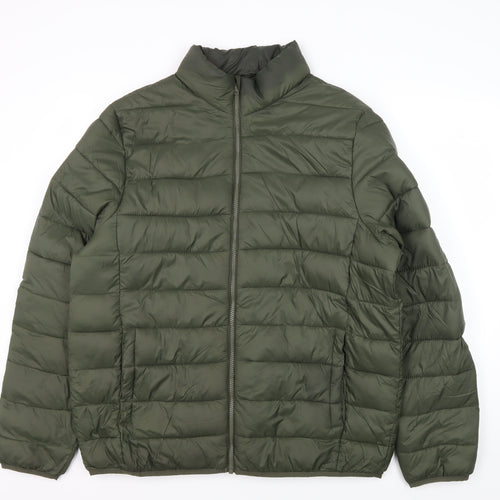 Livergy Men's Green Puffer Jacket L Zip Polyester