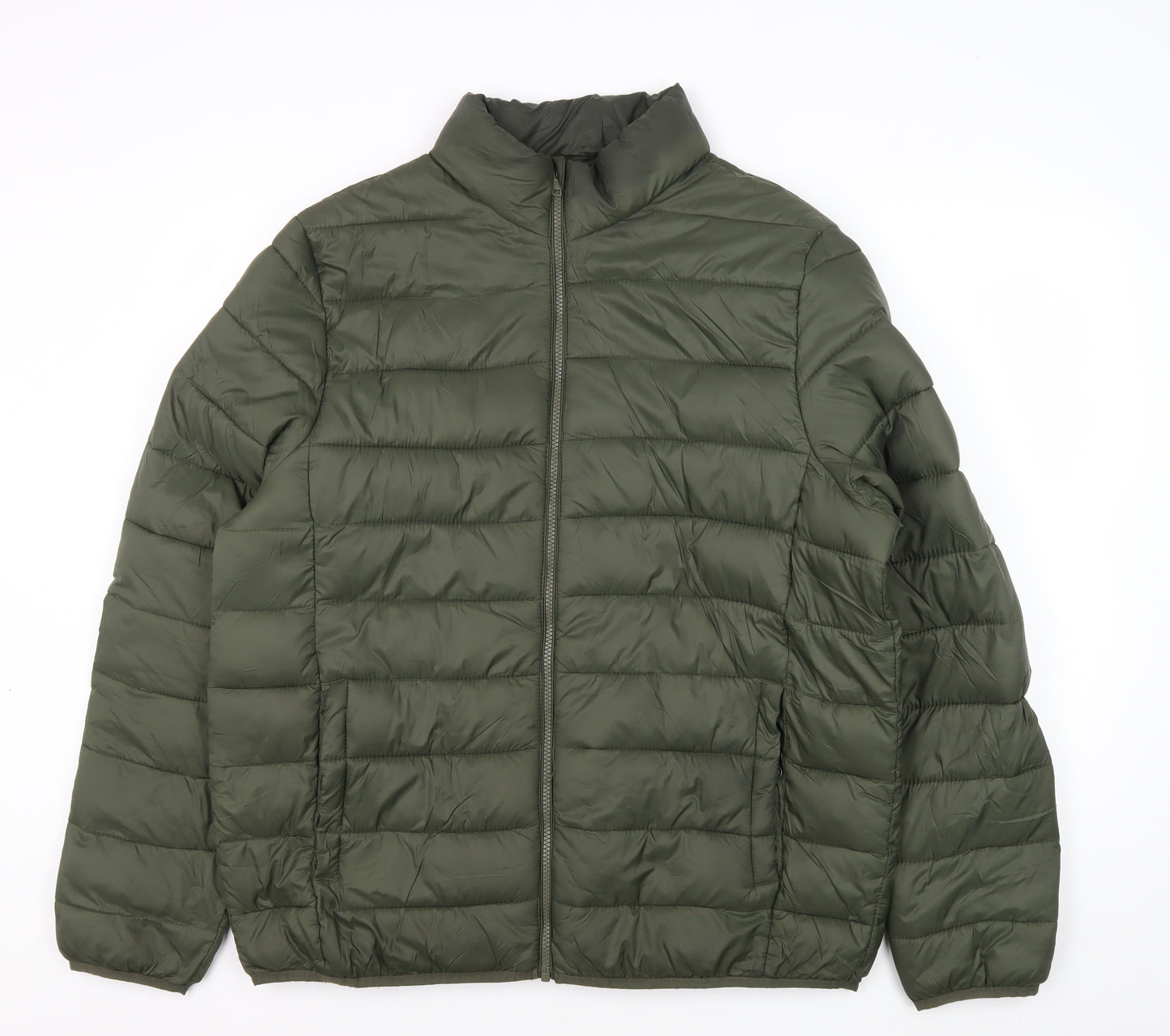 Livergy Men's Green Puffer Jacket L Zip Polyester