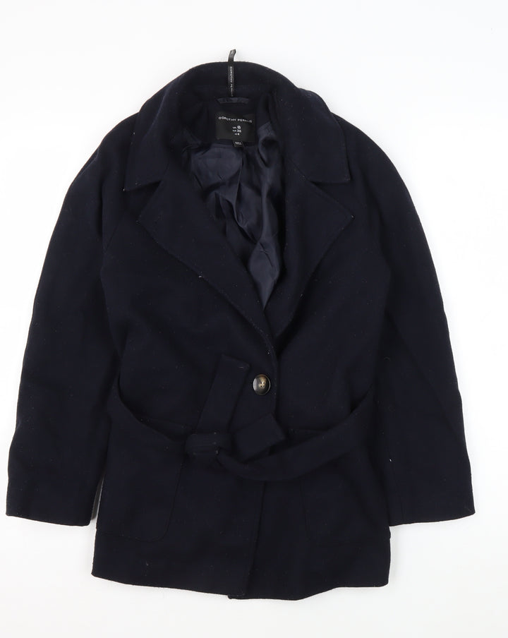 Dorothy Perkins Women's Black Wool Overcoat - Size 8