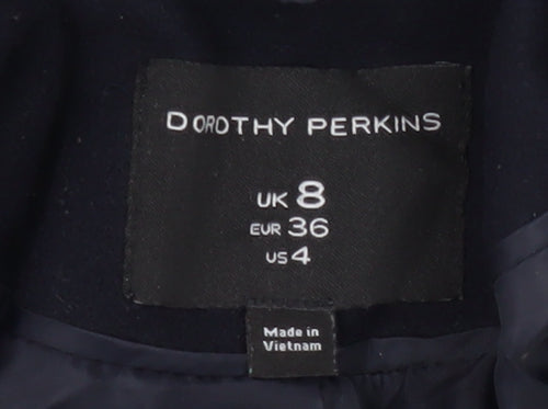 Dorothy Perkins Women's Black Wool Overcoat - Size 8