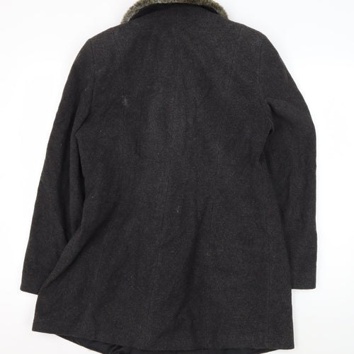 Nuage Women's Black Wool Pea Coat Size 12 Fur Trim